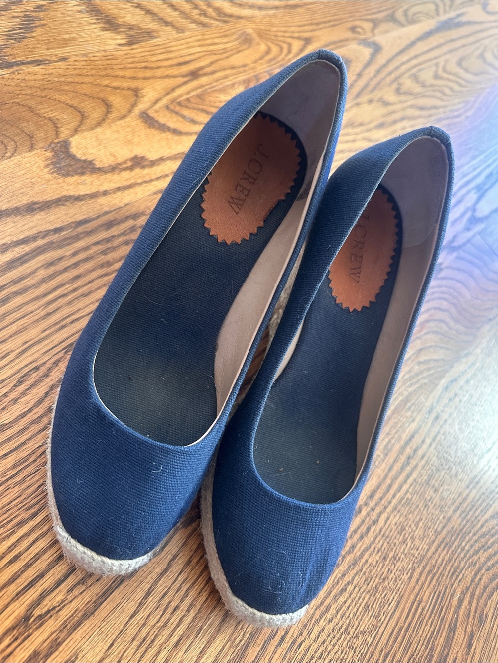 J. Crew Navy Canvas Espadrille Wedges with Jute Trim